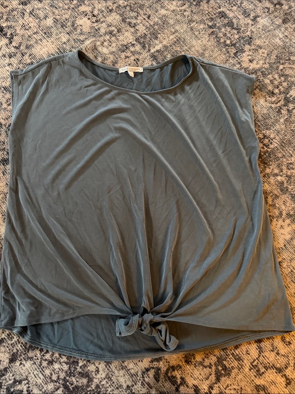 Green Envelope Washed Teal Tie-Front Sleeveless Top